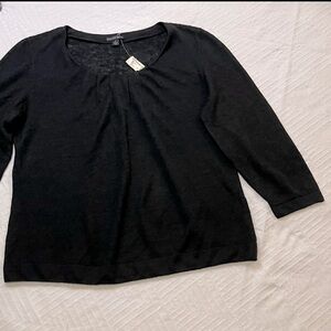NWT Lafayette 148 100% Linen Top Medium Black 3/4 Sleeves